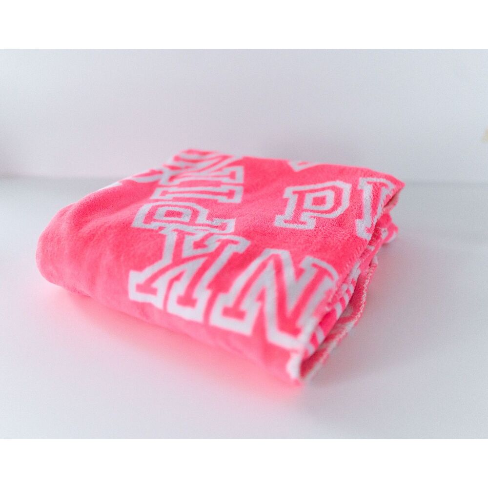 Victoria’s Secret PINK Neon Pink Fleece Throw Blanket 50x60 Logo